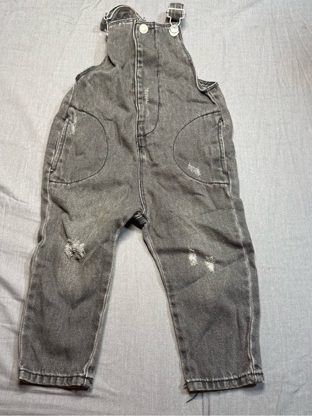 Zara Kids Gray Charcoal Distressed Denim Overalls